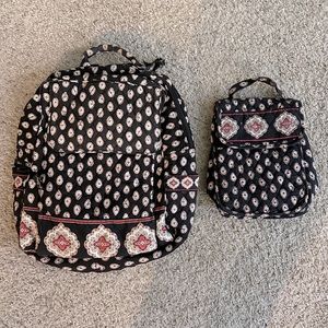 Vintage Vera Bradley black backpack and lunch bag